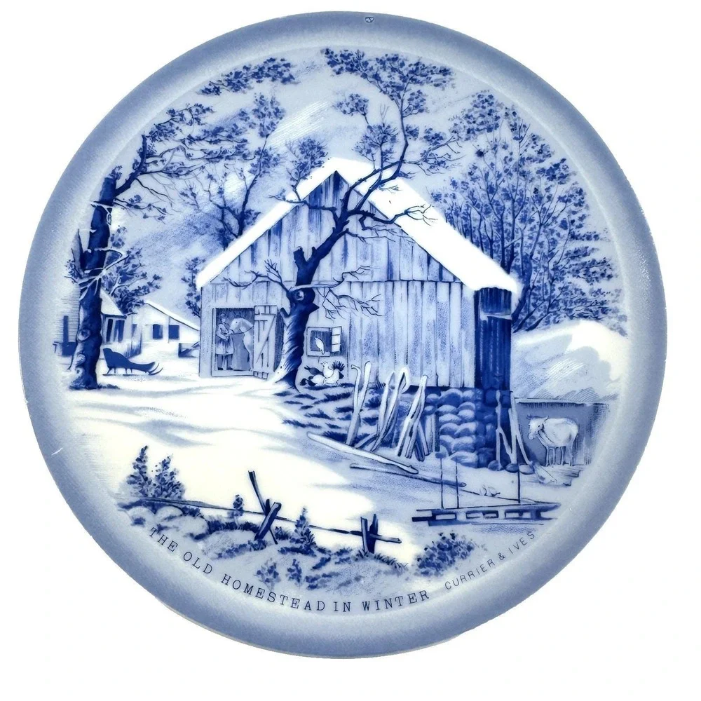 Vintage Sanyei Japan Currier & Ives Old Homestead in‎ Winter Plates Set of 2